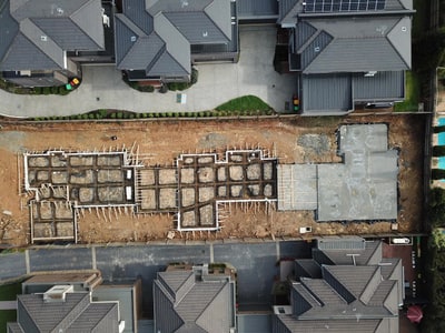Reinforcement and concrete foundations viewed from above